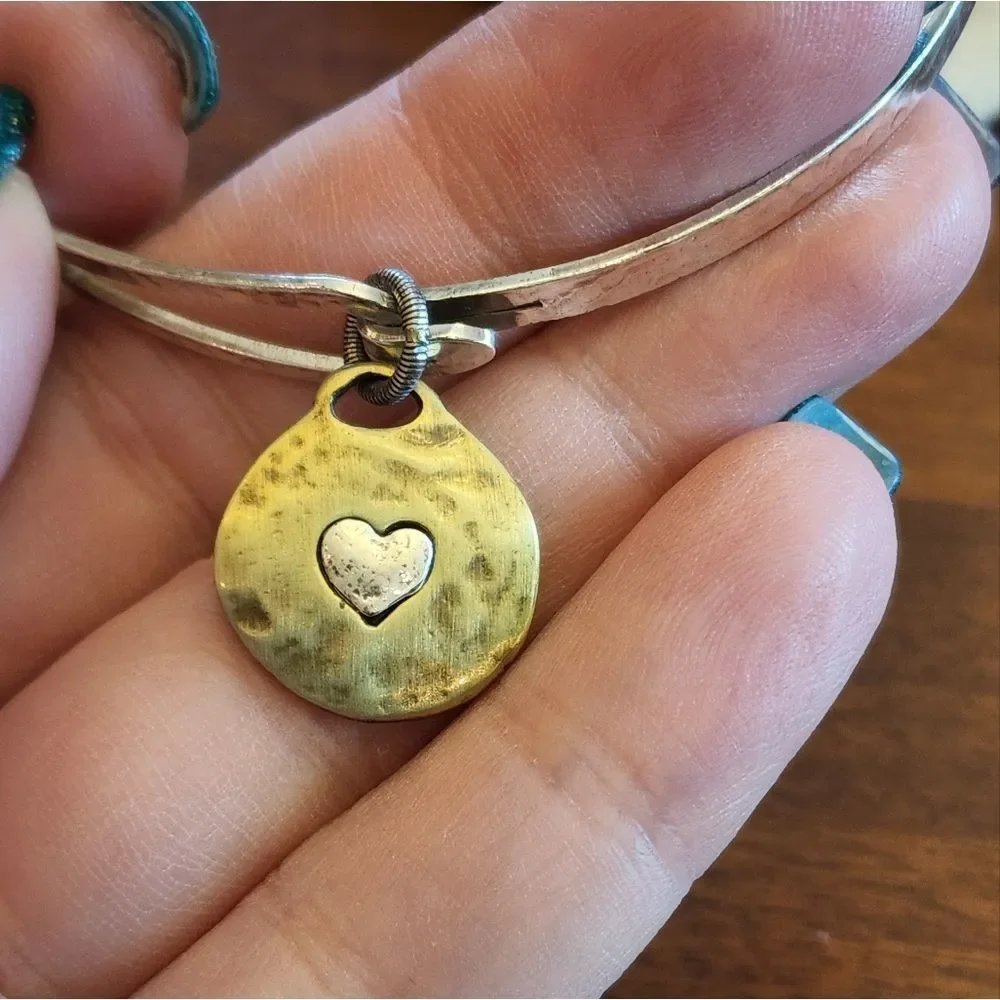 BRIGHTON JUST breathe heart hammered gold bangle bracelet - Picture 3 of 4